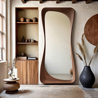 Miroir mural de forme spéciale en noyer foncé, miroir de toilette de haut niveau, miroir de sol irrégulier pour la chambre à coucher, la maison