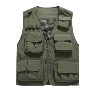 Mannen Vest Multi-Pocket Dunne Trend Mesh Ademend Afneembare Vest Outdoor Plus Size Mannen Vesten