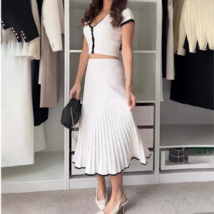 Setelan Cardigan dan rok Midi wanita perca, setelan pakaian dua potong 2024 Cardigan lengan pendek dan rok Midi - Product Image 3