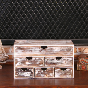Retro Wooden <b>Storage</b> <b>Box</b> <b>Drawer</b> Style Desktop Organizer Large Capacity Home Office <b>Storage</b> Cabinet Rectangle Wood Grain Pattern - Product Image 2