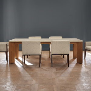 Set Tavolo da Pranzo in Legno con Piano in Marmo dal Design <span class=keywords><strong>Modernista</strong></span> e 6 Sedie Imbottite - Product Image 1