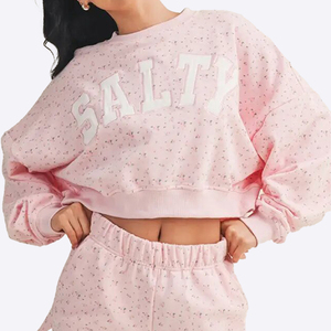 <span class=keywords><strong>Sweat</strong></span>-shirt surdimensionné à col rond pour <span class=keywords><strong>femme</strong></span>, à manches longues, avec logo personnalisé, motif à carreaux et pois, broderie de lettres, vente en gros - Product Image 3