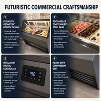 Vitrine Réfrigérée Commerciale pour Gelato, Design Robotique Futuriste, Présentoir à Glaces Multi-Plateaux Chauffés avec Verre Anti-Buée pour Magasin