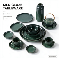 Rétro Royal Brillant Vert Réactif Émaillé Vintage Plats En Céramique De Luxe Assiettes Service De Dîner Ensembles De Vaisselle En Porcelaine pour 12 Personnes