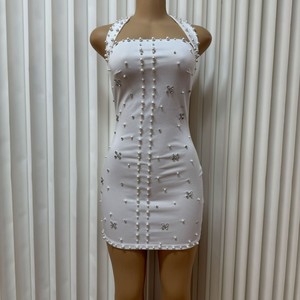 Nuevos Vestidos Halter de Cuello Cuadrado Elásticos con Abertura Alta y Adornos de Pedrería para Mujer, a la Moda - Product Image 1