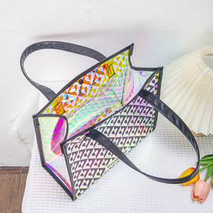 Bolsa de Mano Ecológica de PVC de 12 Pulgadas, Impermeable, Holográfica, para Compras, Playa, Plegable, de Viaje, para Mujer, con Logotipo - Product Image 3