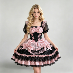 Abito Gotico Rinascimentale per Donna, Vestito <span class=keywords><strong>Principessa</strong></span> Vittoriana in Velluto Rosa e Nero, Costume in Poliestere per Cosplay e Halloween - Product Image 1