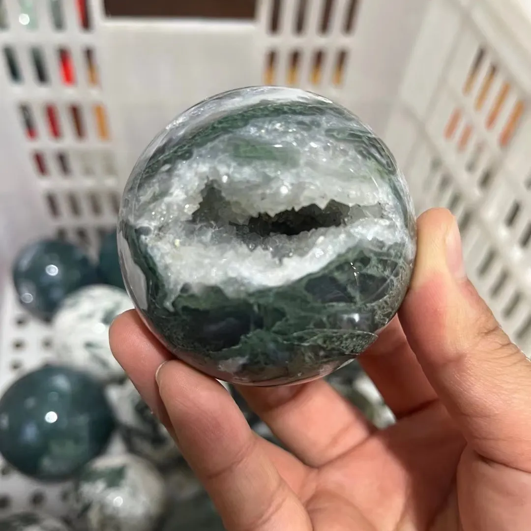 Moss Agate Sphere Druzy Agate Geode Sphere Healing Quartz Crystal Sphere for decoration