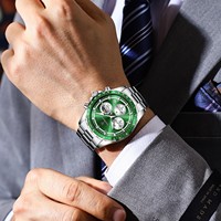 Montre pour homme de luxe Poedagar 879, chronographe à quartz original, date, étanche, montre lumineuse en acier inoxydable pour homme