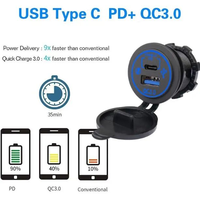 Prise USB C marine 12V avec port PD et chargeur USB allume-cigare 18W Quick Charge 3.0 avec interrupteur d'alimentation pour voiture et camping-car