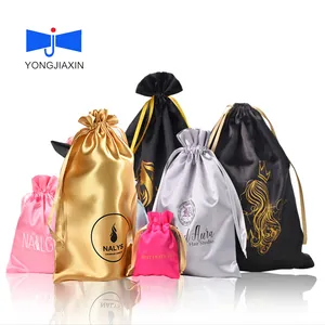 Wholesale Custom Silk Satin Drawstring Dust For Wig Hair Bundles Extensions Storage Other Textile Packaging Pouch Bags With Logo