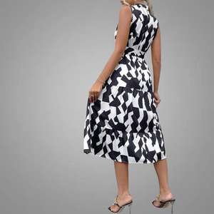 Abiti da donna con cintura con orlo arricciato con stampa di alta qualità abiti Casual senza maniche con bottoni sul davanti <span class=keywords><strong>balza</strong></span> <span class=keywords><strong>una</strong></span> linea elegante <span class=keywords><strong>abito</strong></span> da donna - Product Image 5