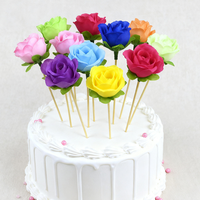 Décoration de gâteau en forme de fleur, tissu polyester, piquet en bois de bambou, couleurs mélangées, 140 mm, vente en gros