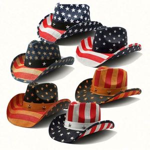 Unisex <b>Paper</b> Straw Cowboy Hat with American Flag Design Shapable Brim Breathable Comfort for Travel & Fishing - Product Image 3