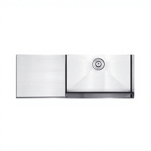 Évier de cuisine simple en acier inoxydable 304, à installer sur comptoir, rectangulaire, poli, design moderne, avec deux égouts - Product Image 3