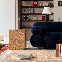Table d'appoint de salon Wabi-sabi avec étagère, placage en bois naturel, design carré, pour la maison, l'hôtel ou la villa, d'inspiration vintage et créative