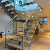Escalier préfabriqué avec main courante en verre et bois, escalier d'escalier rétractable pour grenier