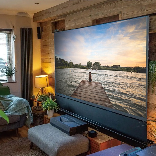 ALR Motorized Floor Rising 100 Inch Projection Screen Electric Retractable Projector Screen Anti-light for UST Laser Projector
