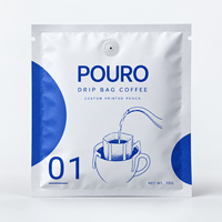 Sachet d'emballage personnalisé à trois soudures latérales pour café en dosettes avec valve de dégazage, film aluminium haute barrière et marque privée
