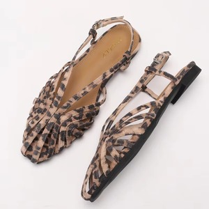 2026 New Premium Gold Metallic Square Toe Slingback Flats Woven Strappy Casual <b>Sandals</b> - Product Image 3
