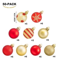 50 pièces de boules de Noël incassables de 6 cm pour décorations suspendues (assortiment rouge et or, imprimées en sérigraphie)