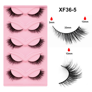 XF 5 Pairs Fox Eye Lashes 3D Silk Plant Fiber Natural False <b>Cat</b> Eyelashes Black Natural for Pink Tray Wholesale Custom - Product Image 2