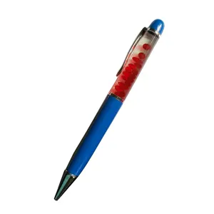 厂家供应价格便宜的3D红细胞漂浮物液体笔金属书写光滑OEM圆珠笔促销礼品