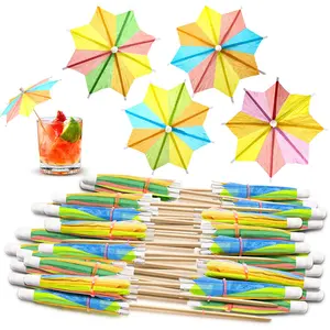 Bambus Walking Stick Paper Mini Dance Picture Custom Branded Logo Cocktail Umbrella Picks With Umbrella
