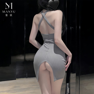 Falda ajustada sexy con cuello halter, uniforme seductor de secretaria sin espalda para discoteca, chica sexy y pura 9664 - Product Image 3