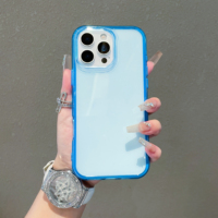 Coque de téléphone transparente 2-en-1 effet gelée couleur bonbon antichoc avec pare-chocs rigide pour iPhone 16 15 14 13 12 11 Pro Max Plus