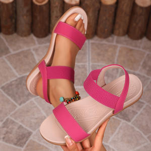 Sandalias Planas Cómodas y Sexys para Mujer, con Punta Cerrada, Decoración de Flores con Pedrería, Correa Elástica en la Parte Trasera, Zapatos de Playa, Sandalias Casuales de Verano - Product Image 1