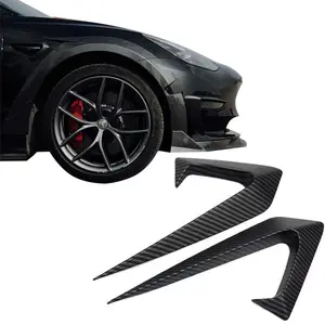 Tesla modeli 3 karbon Fiber Fender Vent Fin ayar kapağı için desen ve parlak siyah araba modifikasyonu