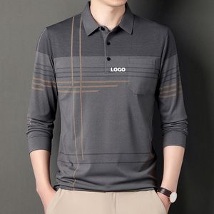 Maglietta Polo da uomo primavera autunno a maniche lunghe di alta qualità di mezza età e gli anziani hanno stampato su misura Top Business Casual Polo - Product Image 4