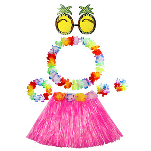 Venta al por mayor traje Hawaiano <span class=keywords><strong>para</strong></span> <span class=keywords><strong>niñas</strong></span> Luau trajes de fiesta Luau hierba falda diademas conjunto playa Tropical Hula falda - Product Image 1