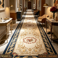 LandScopeTech Persian Runner Rug Navy Ivory Gold Hand Tufted Wool Silk Bamboo Custom Size for Hotel Corridor Lobby Banquet Hall