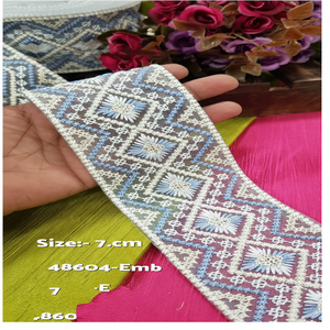 Lacets brodés à la machine géométriques sur mesure, différentes couleurs, largeur de 3 pouces pour robes de mariée à paillettes - Product Image 1