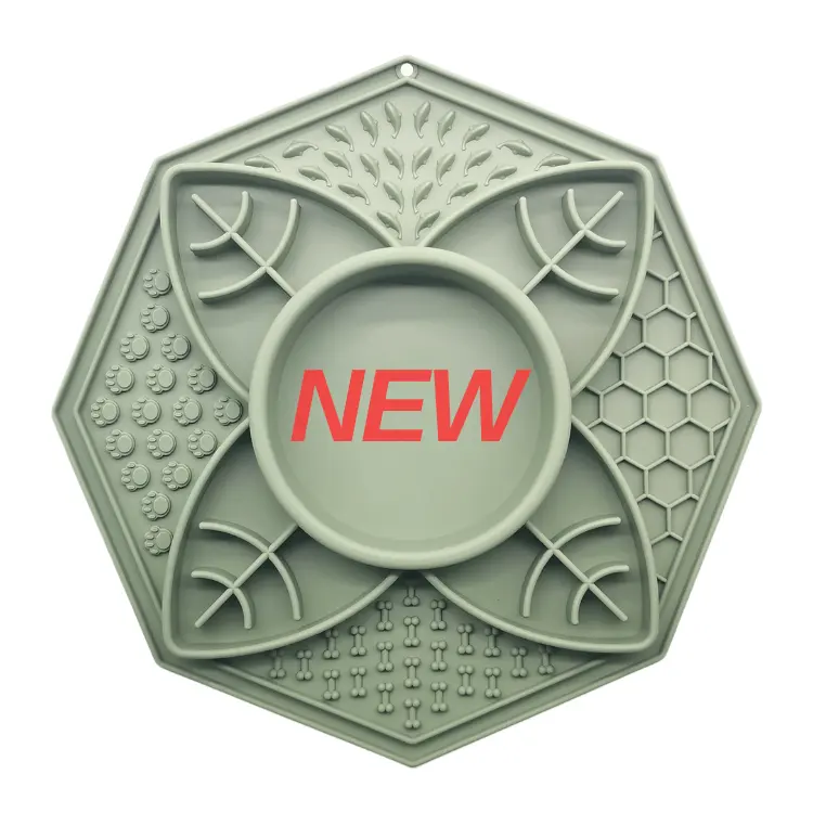 Logo personnalisé Pad à lécher Mandala Tout en un Tapis à lécher en forme de fleur de chien en forme d'octogone en silicone