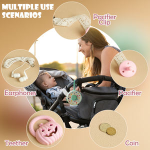 BPA İçermeyen Donut Şeklinde Silikon Emzik Saklama Kutusu, Gıda Sınıfı Bebek Oyuncakları Tutucu, Bozuk Para Yuvası ve Bebek Arabası Bağlama Özelliğiyle - Product Image 6