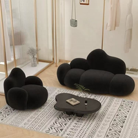 Canapé trois places en velours d'agneau noir Rosegia, style petit appartement, pour espace de repos de chambre principale, avec rembourrage en éponge Cloud Clothing Store
