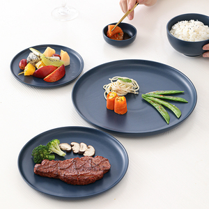 Ensemble de couleur bleu marine mat porcelaine forme ronde Style nordique vaisselle dîner assiettes et bols à bords vaisselle en gros - Product Image 2