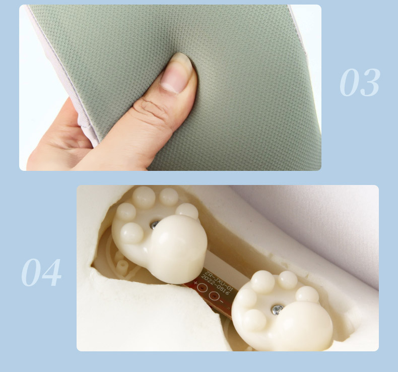 Дорожня масажна подушка U-подібної форми | З піною пам’яті, роликовим масажем і акумулятором 1200 мАг