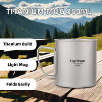 NB FAVOUR Tasse de camping ultralégère en titane avec poignée pliable, capacité 300ml/400ml, couvercle à motif rond, accessoire de cuisine d'extérieur
