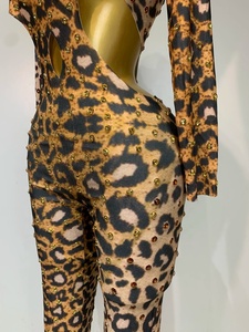 Combinaison en spandex pour femme, motif léopard, strass dorés, sexy, pour séance photo d'anniversaire, soirée, club, <span class=keywords><strong>danse</strong></span>, scène, Halloween - Product Image 5