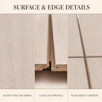 Plancher décoratif en stratifié Yamal 1214x304x10mm pour décoration intérieure, grade d'émission ENF, système de pose à clipser, rainures en V sur quatre côtés