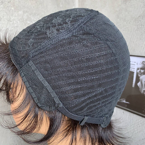 Perruque <span class=keywords><strong>Courte</strong></span> Brésilienne en Cheveux Vierges Noirs, 1 Pièce, Coupe Droite Dégradée, Faite à la Machine, avec Frange, pour Femmes Noires - Vente en Gros - Product Image 6