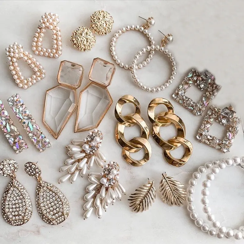 ZA Fashion Crystal Drop Ohrringe Vintage simulierte Perlen Ohrringe Maxi Geometric Statement Ohrringe für Frauen Schmuck Lager
