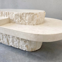 Table basse en travertin au design unique Table basse en travertin ovale en pierre beige marbre pour décor de salon