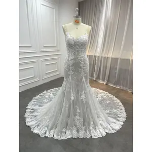 Supplier Mermaid Lace Appliqued Wedding Dress Bridal Gown Sweetheart Women Illusion Back Bodice Chapel Train Vestido De Novia