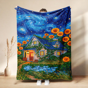 Couverture en flanelle motif tournesols et nuit étoilée, couverture de sieste, lavable en machine, résistante à la décoloration, pour la chaleur hivernale, impression personnalisée - Product Image 4