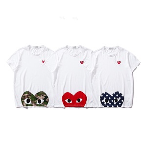 T-<span class=keywords><strong>shirt</strong></span> tendance en coton à manches courtes avec broderie cœur rouge et œil, style identique pour homme et femme - Product Image 4